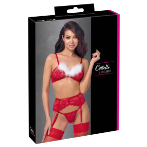Straps-Set X-Mas von Cottelli LINGERIE BH + Strapsgürtel+ String - ROT