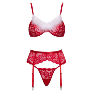 Straps-Set X-Mas von Cottelli LINGERIE BH + Strapsgürtel+ String - ROT
