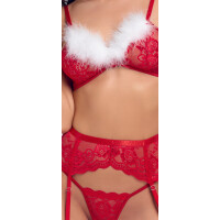 Straps-Set X-Mas von Cottelli LINGERIE BH + Strapsgürtel+ String - ROT