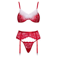 Straps-Set X-Mas von Cottelli LINGERIE BH + Strapsgürtel+ String - ROT