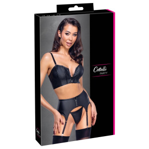 Schwarzes Straps-Set von Cottelli PARTY mit Corsagen-Top+Strapsgürtel+String