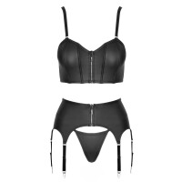Schwarzes Straps-Set von Cottelli PARTY mit Corsagen-Top+Strapsgürtel+String
