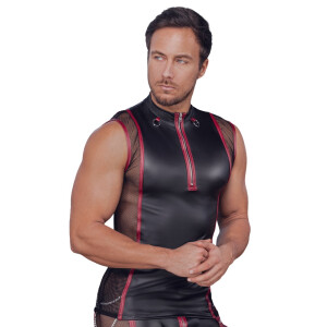 Ärmelloses Herren Shirt - Schwarz  mit Roten Streifen und Silber Details