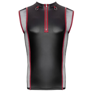 Ärmelloses Herren Shirt - Schwarz  mit Roten Streifen und Silber Details