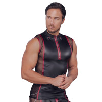 Ärmelloses Herren Shirt - Schwarz  mit Roten Streifen und Silber Details