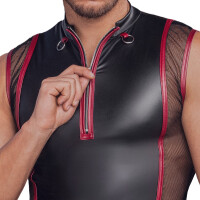 Ärmelloses Herren Shirt - Schwarz  mit Roten Streifen und Silber Details