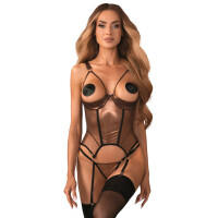 Obsessive Soranna Strapshemd & Ouvert-String Set - Busenfrei - Bronze