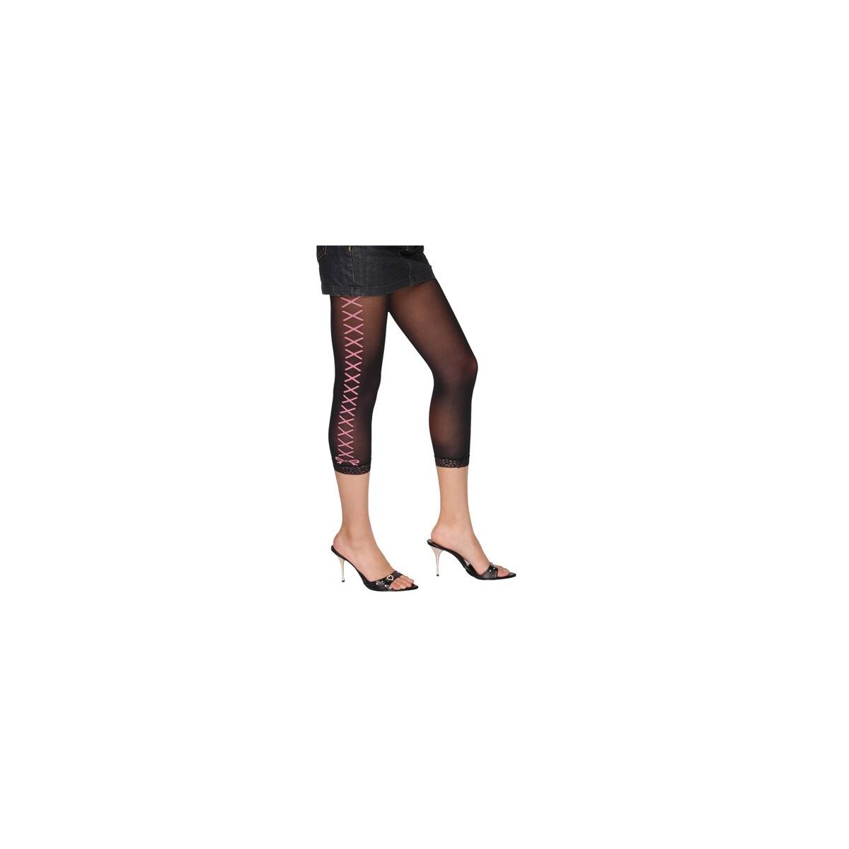 Sexy Strumpfhose im Capri Design mit Verzierung - Schwarz/Ro