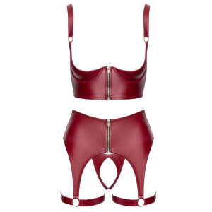 Cottelli Mattlook Ouvert-Set Bordeaux – Hebe, String & Strapsgürtel - ROT
