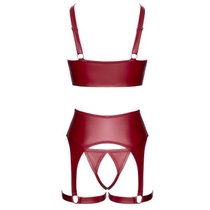 Cottelli Mattlook Ouvert-Set Bordeaux – Hebe, String & Strapsgürtel - ROT