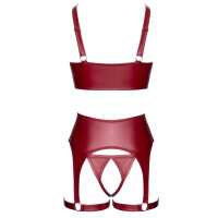 Cottelli Mattlook Ouvert-Set Bordeaux – Hebe, String & Strapsgürtel - ROT