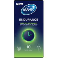Dunkelblaue Packung MANIX Endurance Kondome mit 10 Stück Inhalt