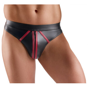 Svenjoyment Riostring - Schwarzer Wetlook - Front-Reißverschluss - Rot