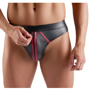Svenjoyment Riostring - Schwarzer Wetlook - Front-Reißverschluss - Rot