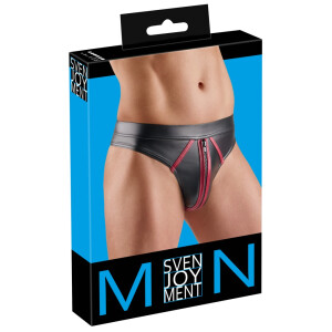 Svenjoyment Riostring - Schwarzer Wetlook - Front-Reißverschluss - Rot