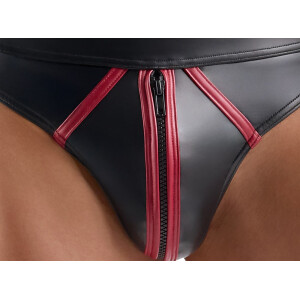 Svenjoyment Riostring - Schwarzer Wetlook - Front-Reißverschluss - Rot