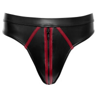 Svenjoyment Riostring - Schwarzer Wetlook - Front-Reißverschluss - Rot