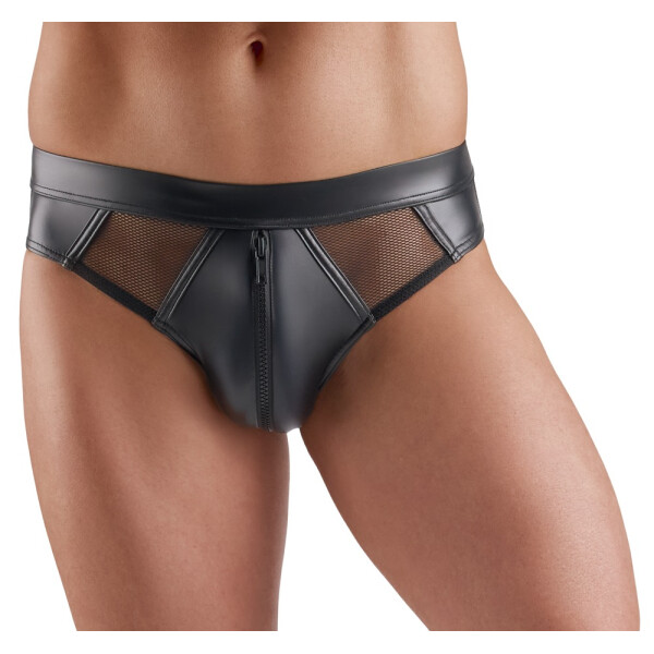 Svenjoyment Herren Slip - Wetlook - Netzeinsätze - Front-Reißverschluss