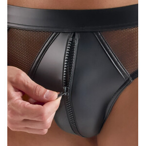 Svenjoyment Herren Slip - Wetlook - Netzeinsätze - Front-Reißverschluss