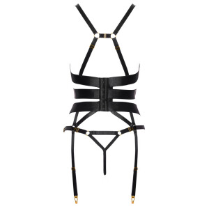 Cottelli LINGERIE Strapscorsage & String ouvert - Satinoptik - Schwarz/Gold