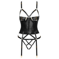 Cottelli LINGERIE Strapscorsage & String ouvert - Satinoptik - Schwarz/Gold