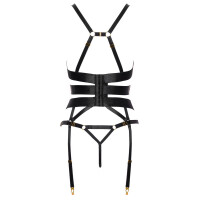 Cottelli LINGERIE Strapscorsage & String ouvert - Satinoptik - Schwarz/Gold