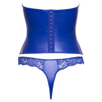 Cottelli LINGERIE Set - Busenfreie Kurz-Corsage & Riostring - Wetlook & Spitze - Royalblau