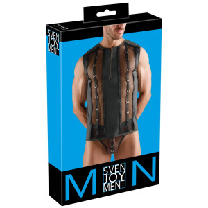 Svenjoyment Netz-Shirt - Ärmellos - Wetlook-Details & Gold-Ringe - Schwarz