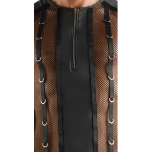 Svenjoyment Netz-Shirt - Ärmellos - Wetlook-Details & Gold-Ringe - Schwarz