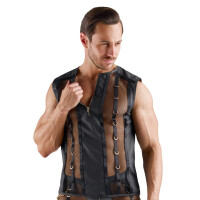 Svenjoyment Netz-Shirt - Ärmellos - Wetlook-Details & Gold-Ringe - Schwarz