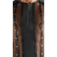 Svenjoyment Netz-Shirt - Ärmellos - Wetlook-Details & Gold-Ringe - Schwarz