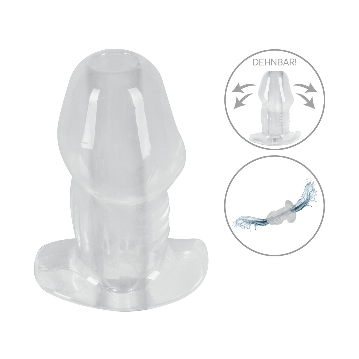 Transparenter hohler Analplug mit Tunnel und breitem Stopper