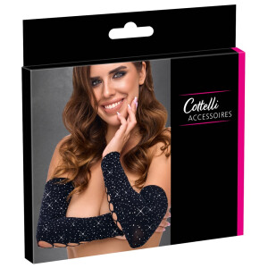 Cottelli Armstulpen - Schwarz - Schnür-Optik - Glitzersteinchen - Einheitsgröße