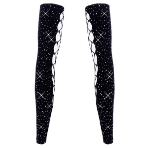 Cottelli Armstulpen - Schwarz - Schnür-Optik - Glitzersteinchen - Einheitsgröße