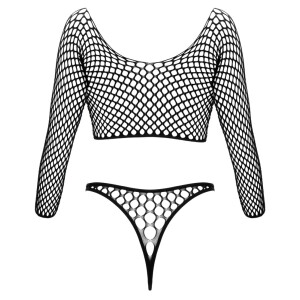 Fantasy by Cottelli Netz-Riobody - Zweiteiler-Optik - Ring-Details - Schwarz