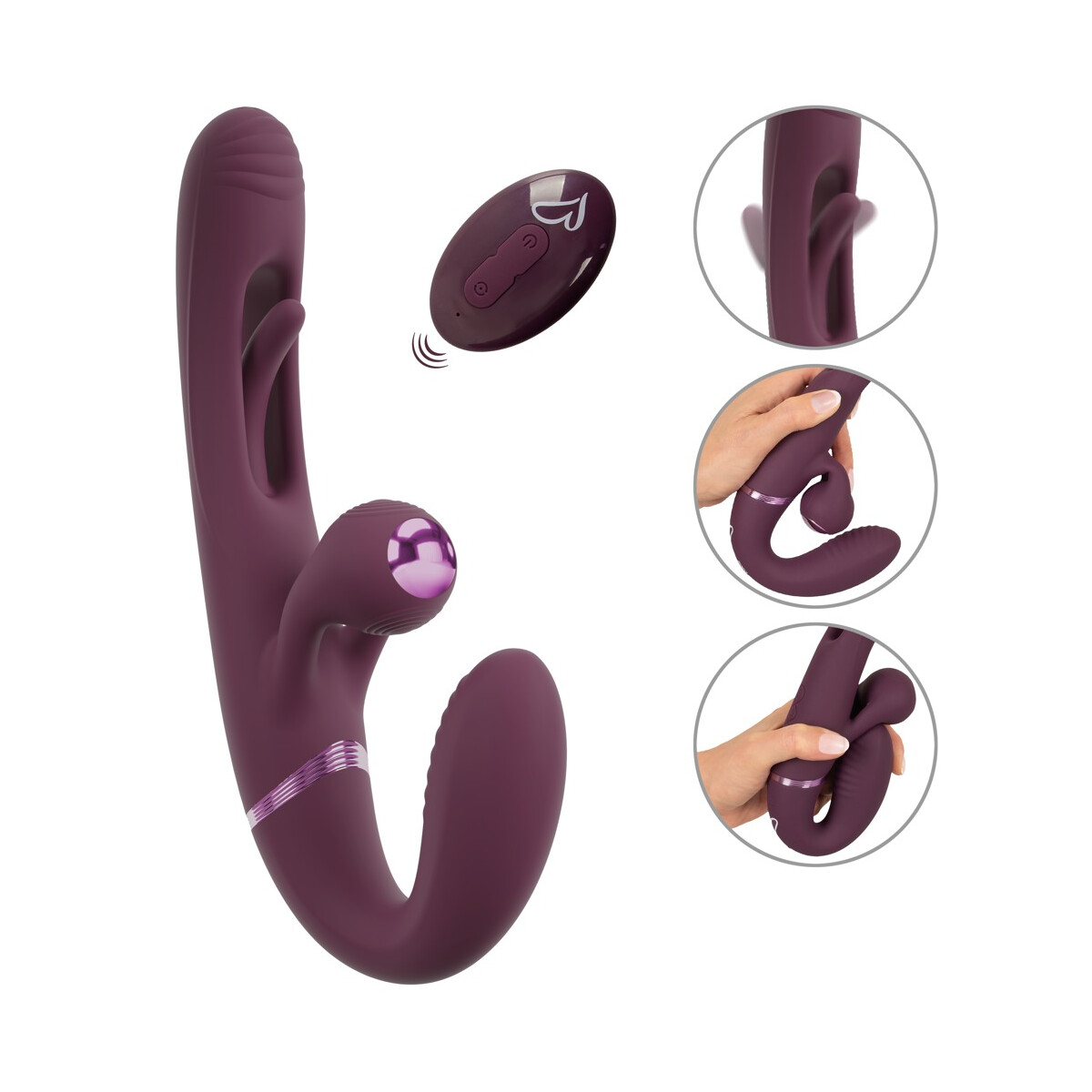 Beerenfarbener Javida RC Strapless Strap-On Doppelvibrator m