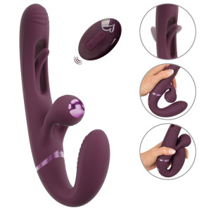 Beerenfarbener Javida RC Strapless Strap-On Doppelvibrator mit Fernbedienung