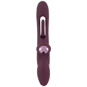 Javida RC Strapless Strap-On - Doppelvibrator mit Flicking Tongue - Fernbedienung - Beere