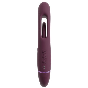 Javida RC Strapless Strap-On - Doppelvibrator mit Flicking Tongue - Fernbedienung - Beere