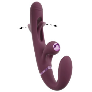 Javida RC Strapless Strap-On - Doppelvibrator mit Flicking Tongue - Fernbedienung - Beere