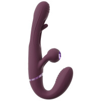 Javida RC Strapless Strap-On - Doppelvibrator mit Flicking Tongue - Fernbedienung - Beere