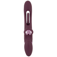 Javida RC Strapless Strap-On - Doppelvibrator mit Flicking Tongue - Fernbedienung - Beere