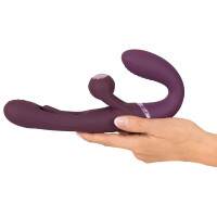Javida RC Strapless Strap-On - Doppelvibrator mit Flicking Tongue - Fernbedienung - Beere