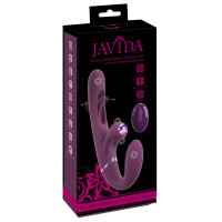 Javida RC Strapless Strap-On - Doppelvibrator mit Flicking Tongue - Fernbedienung - Beere