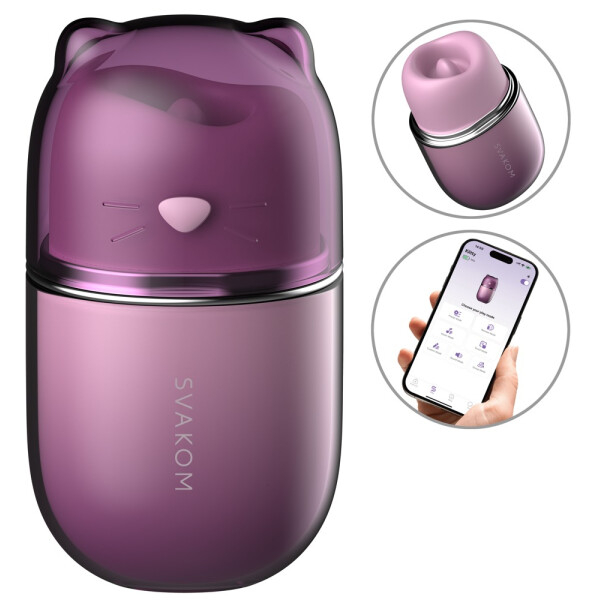Fliederfarbener SVAKOM Klitty Auflegevibrator im Katzen-Design mit App-Funktion