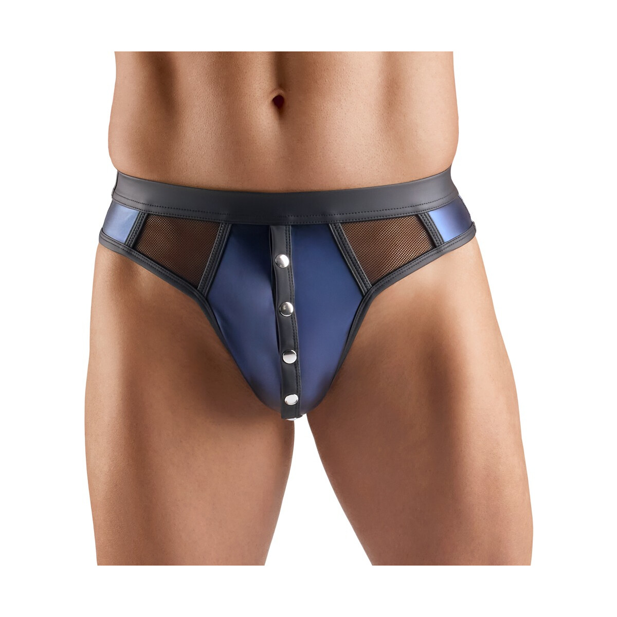 Dunkelblauer Svenjoyment Wetlook Riostring mit Netz-Einsatz 