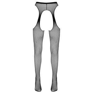 Cottelli LEGWARE Straps-Strumpfhose - Feines Netz - Offener Schritt - Schwarz
