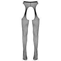 Cottelli LEGWARE Straps-Strumpfhose - Feines Netz - Offener Schritt - Schwarz