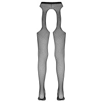 Cottelli LEGWARE Straps-Strumpfhose - Feines Netz - Offener Schritt - Schwarz