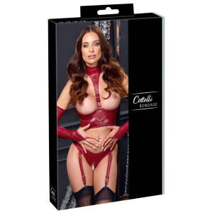 Cottelli BONDAGE Set - Longline-Hebe & Ouvert-String - Wetlook - Dunkelrot